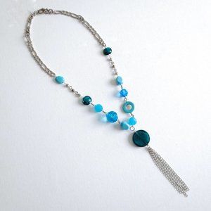 New One of a Kind NWOT Artisan Long Turquoise Blue Lariat Tassel Y Necklace
